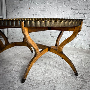 Moroccan Engraved Brass & Wood Cocktail Table