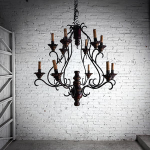 Spanish Colonial Iron & Wood Chandelier