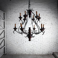 Load image into Gallery viewer, Spanish Colonial Iron &amp; Wood Chandelier
