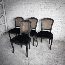 Load image into Gallery viewer, Set of 4 French Provincial Style Cane &amp; Velvet Dining Chair
