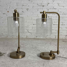 Load image into Gallery viewer, Pair of Brass Arch Lamps Seeded Glass
