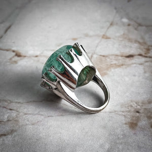 1950's Mid-Century White Gold Aquamarine and Diamond Cocktail Ring