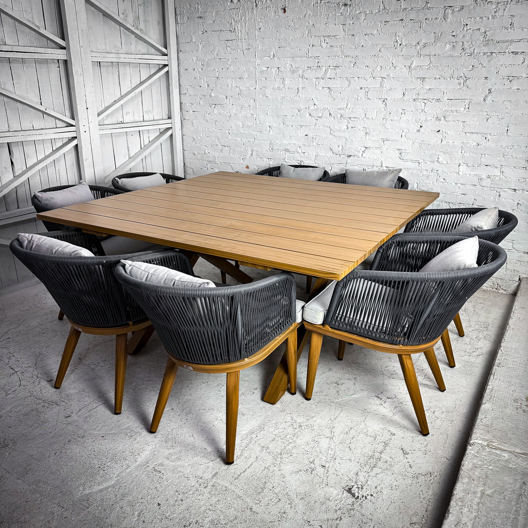 Set of 9 Purple Leaf Roped Aluminum Outdoor Dining Table