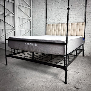 Evos Traditional Queen Ebonized Iron + Linen Bed