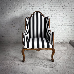 Rococo Revival Fabric Satin Wood Bergere Wingback Chair