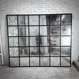 Industrial Antiqued Metal Windowpane Mirror Mirror