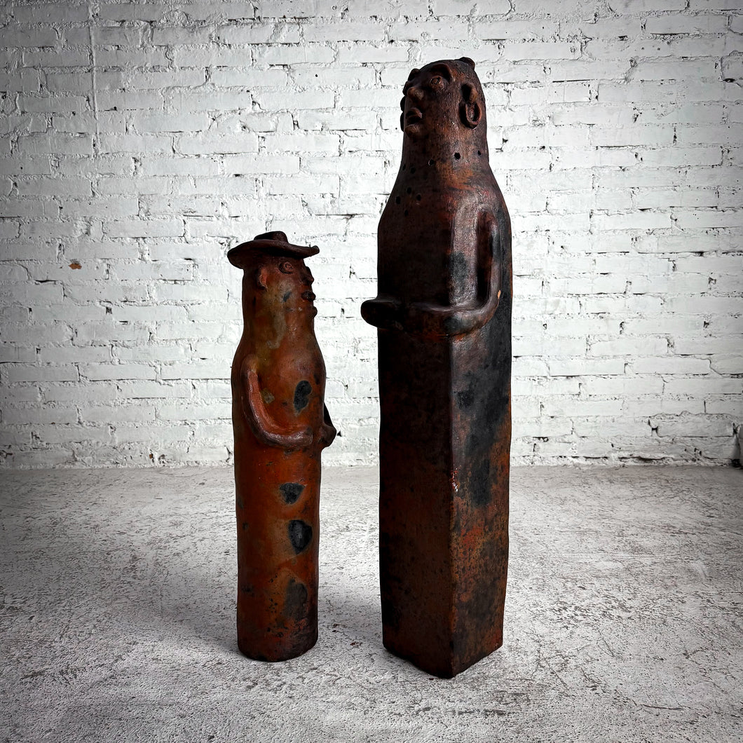 Set of 2 Oaxacan Red Clay Figure Decorative Sculpture