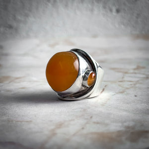 Modernist Sterling Silver Amber Cocktail Ring