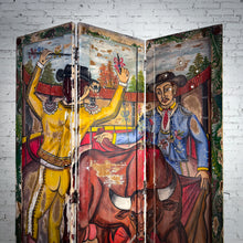 Load image into Gallery viewer, 3 Panel Mexican Folk Weathered Mesquite Room Divider Screen
