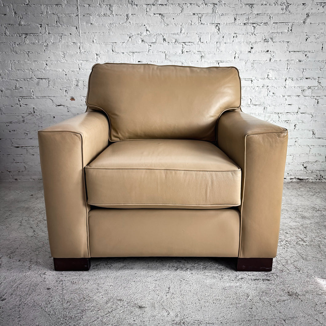 Robert Allen Classic Leather Beige Club Chair