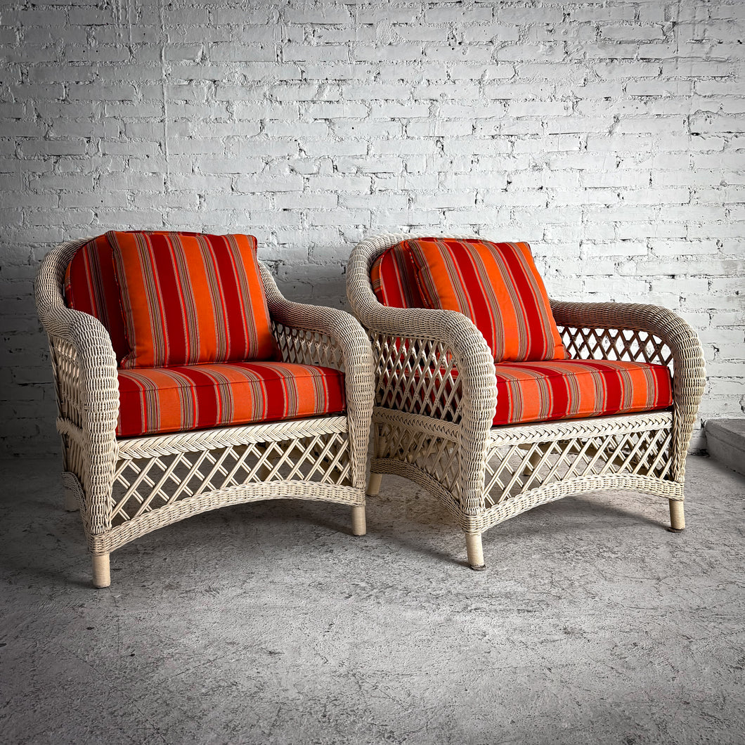 Pair Coastal Ivory Wicker Armchair