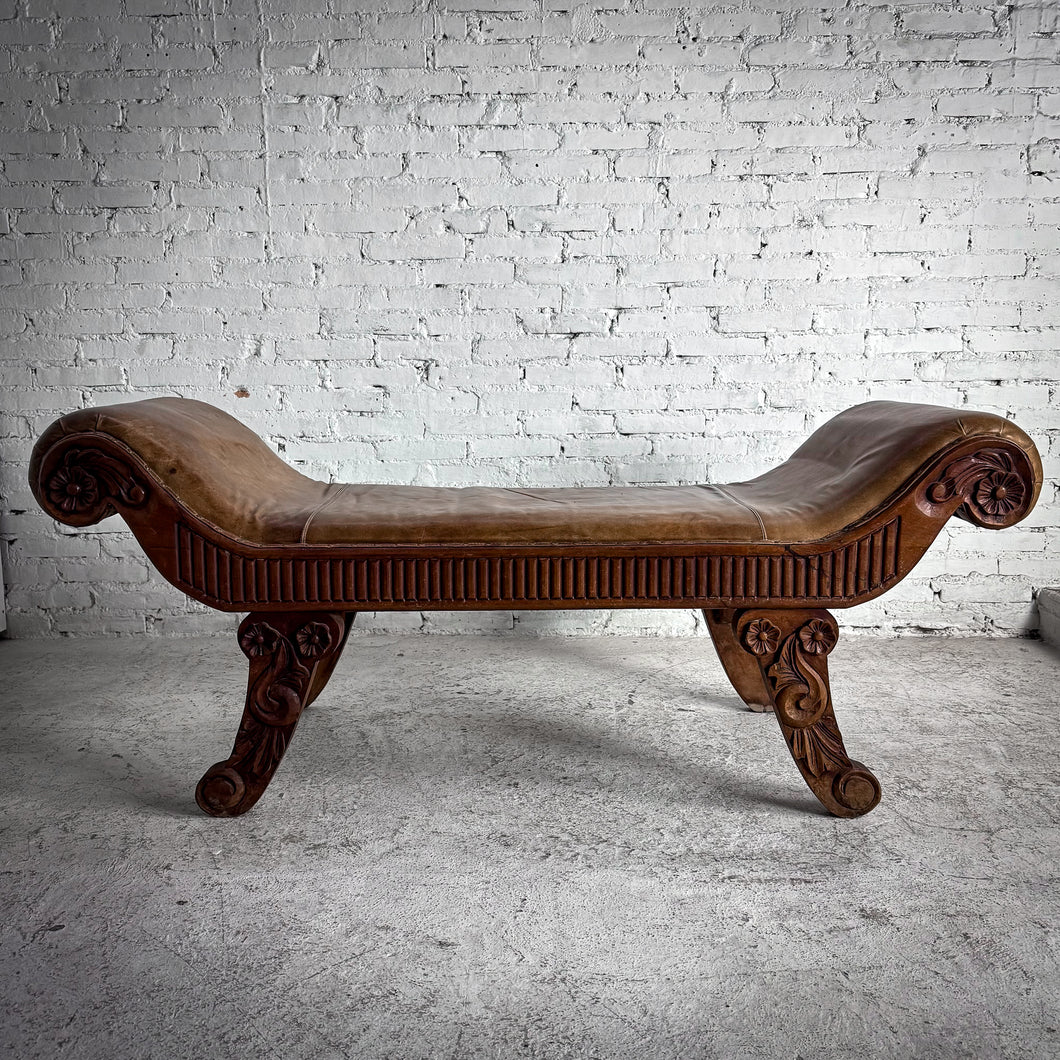 Old World Leather Bench