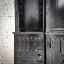 Load image into Gallery viewer, 2 Piece Spanish Colonial Revival Black Lacquer Bookcase
