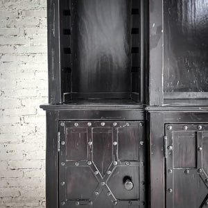 2 Piece Spanish Colonial Revival Black Lacquer Bookcase