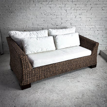 Load image into Gallery viewer, 2000&#39;s Vannor Linen Rattan Loveseat
