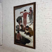 Load image into Gallery viewer, 1958 Soviet Socialist Realist Oil Painting Depicting Winter Bathers
