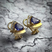 Load image into Gallery viewer, Pair Vintage Postmodern 14K Gold Tanzanite and Diamond Earring
