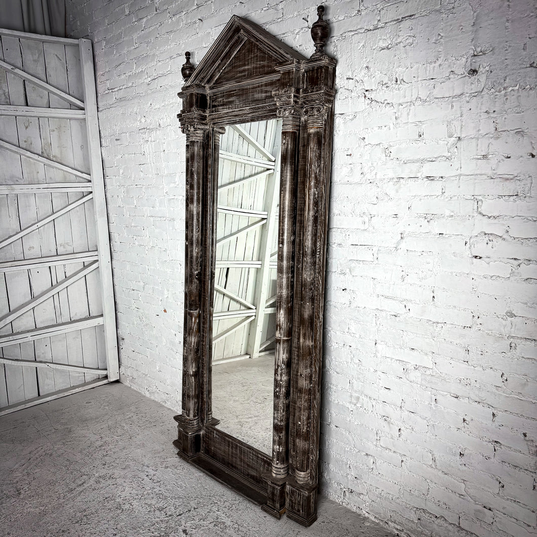 Large Neoclassical Whitewash Wood Wall Mirror