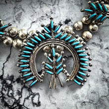 Load image into Gallery viewer, 20th C. Squash Blossom Silver Turquoise Necklace
