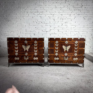 Set of 2 Mid Century Korean Veneer Chest Cabinet