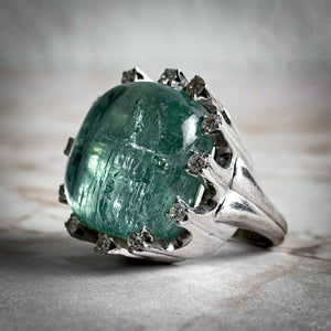 1950's Mid-Century White Gold Aquamarine and Diamond Cocktail Ring