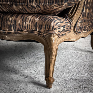 Late 20th C. Oversized Louis XV Style Leopard Print Lounge Chair