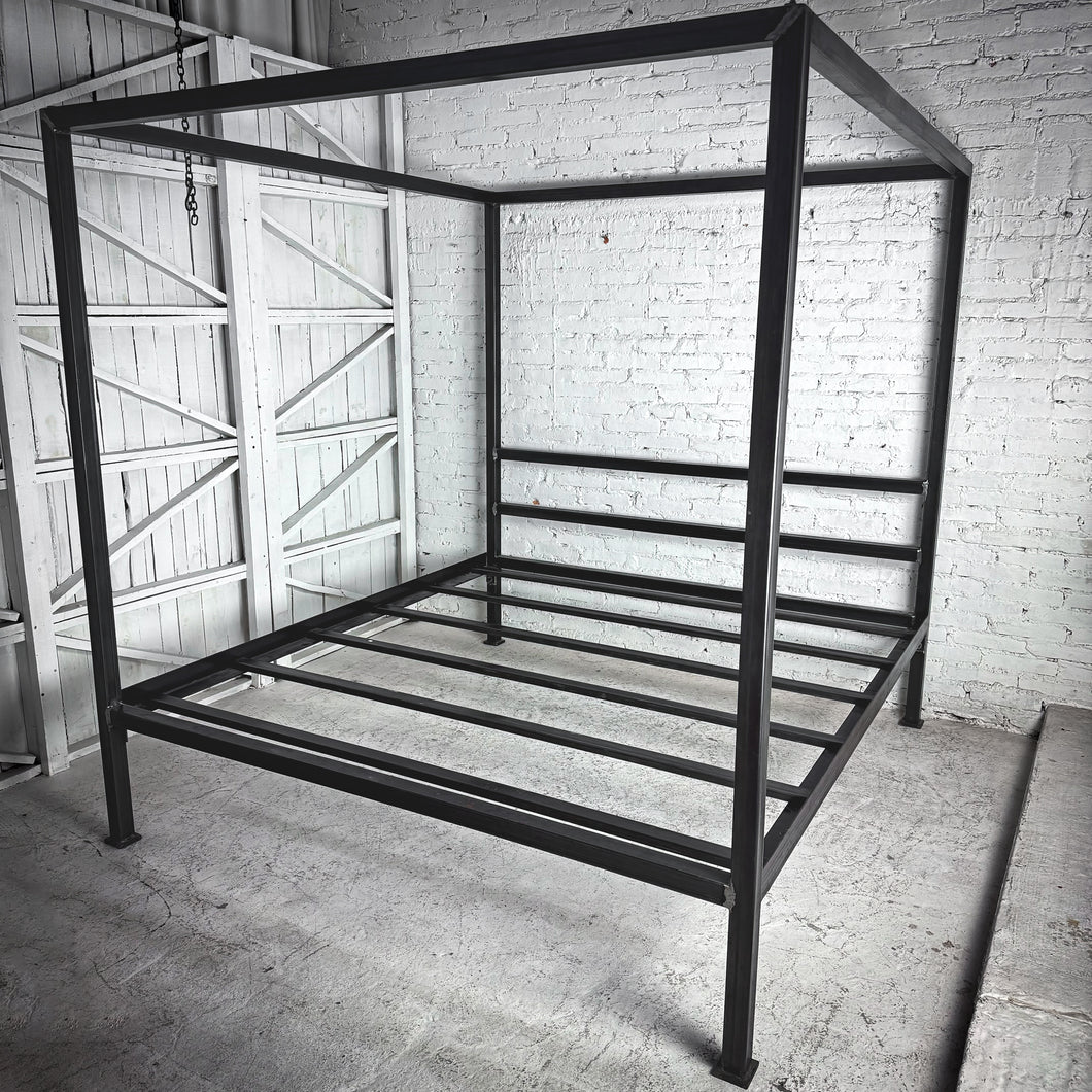 Industrial King Black Metal Bed