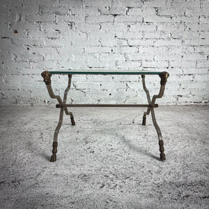 1960s Maison Jansen Hollywood Regency Cast Brass & Glass Accent Table