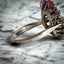 Load image into Gallery viewer, Vintage 14k White Gold Rubies &amp; Diamonds Cocktail Ring
