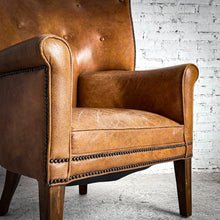 Load image into Gallery viewer, Vintage Brown Leather Wingback Armchair
