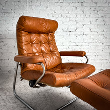 Load image into Gallery viewer, Mid-Century Modern Leather Button-Tufted Chrome Lounge Chair

