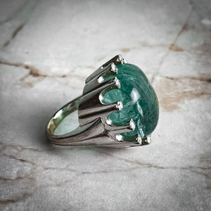 1950's Mid-Century White Gold Aquamarine and Diamond Cocktail Ring