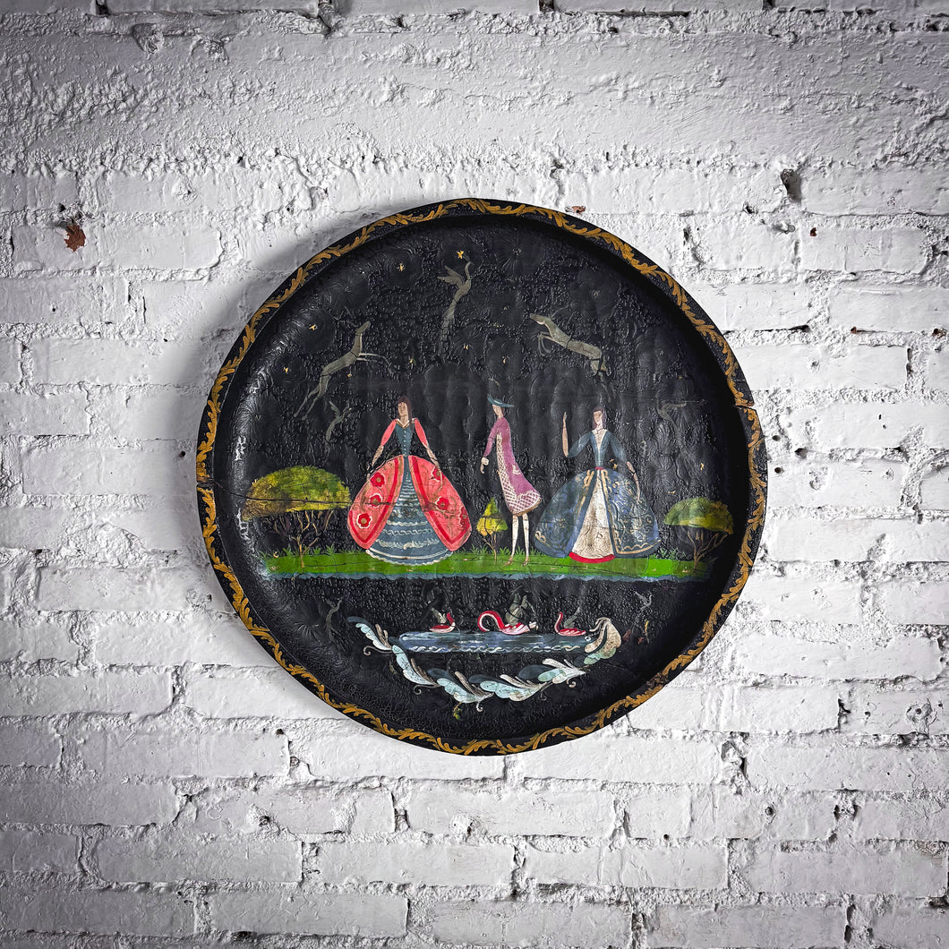 19th C. Tole Painted Wood Tray Wall Decor