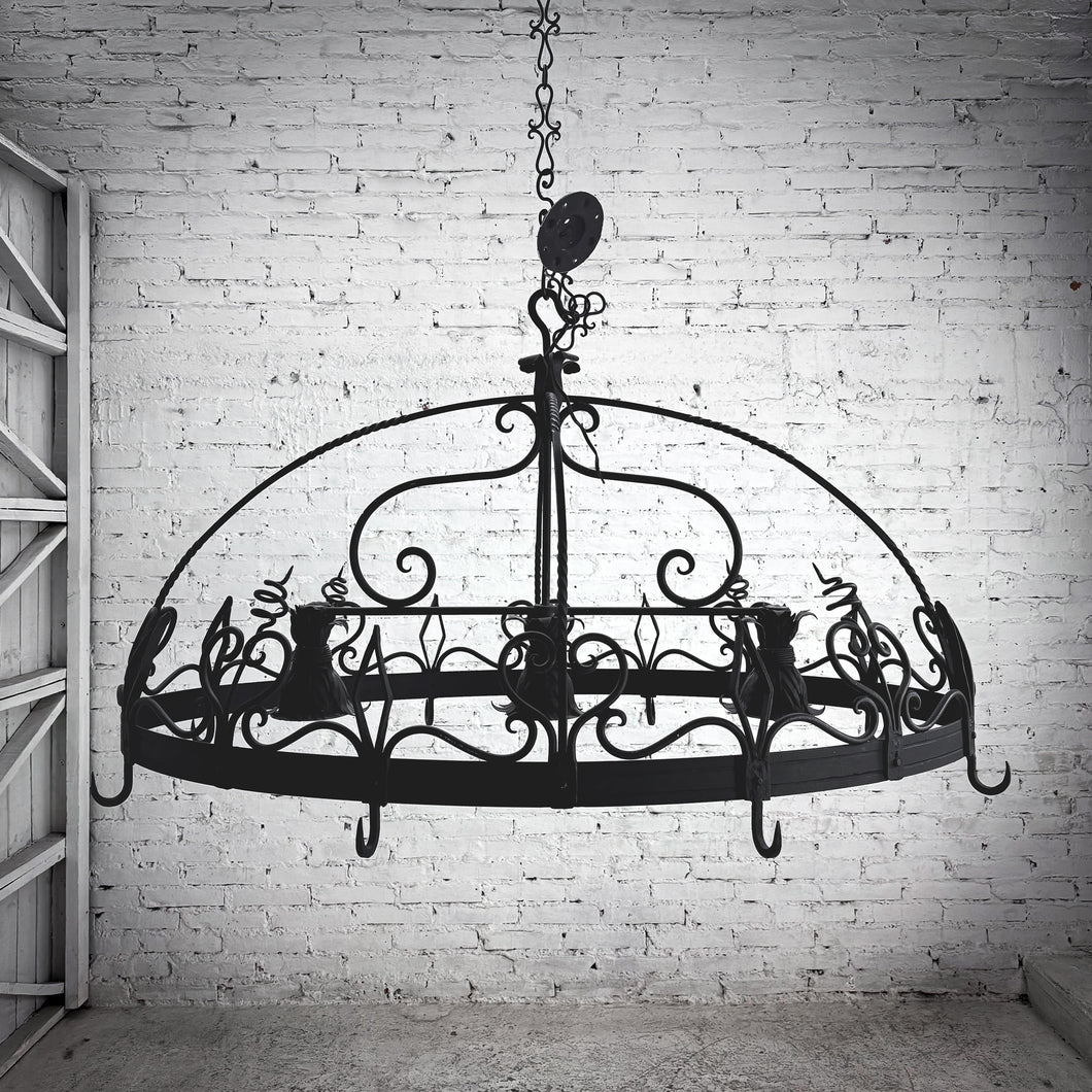 Spanish Colonial Dark Wrought Iron Chandelier