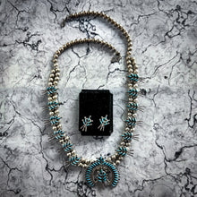 Load image into Gallery viewer, 20th C. Squash Blossom Silver Turquoise Necklace
