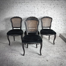 Load image into Gallery viewer, Set of 4 French Provincial Style Cane &amp; Velvet Dining Chair
