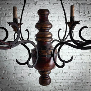 Spanish Colonial Iron & Wood Chandelier