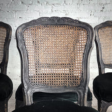 Load image into Gallery viewer, Set of 4 French Provincial Style Cane &amp; Velvet Dining Chair
