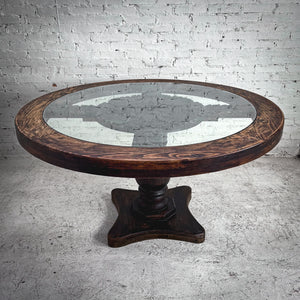 Traditional Glass Insert Wood Dining Table