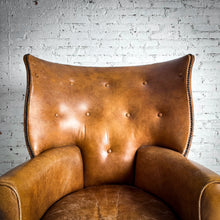Load image into Gallery viewer, Vintage Brown Leather Wingback Armchair
