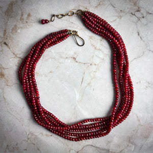 Piedras Contemporary Mexican Red Crystal Multi-Strand Necklace