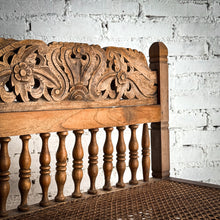Load image into Gallery viewer, Mid 20th Century Small Asian Cane Carved Teak Bench
