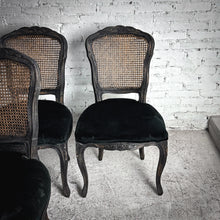Load image into Gallery viewer, Set of 4 French Provincial Style Cane &amp; Velvet Dining Chair
