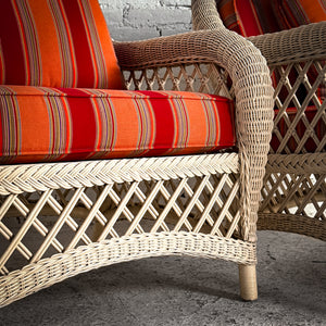Pair Coastal Ivory Wicker Armchair
