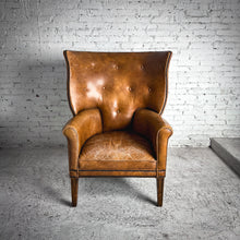 Load image into Gallery viewer, Vintage Brown Leather Wingback Armchair
