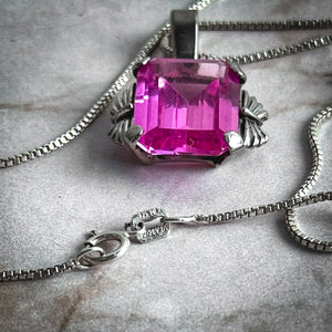 Vintage Art Deco Sterling Silver Pink Sapphire Necklace