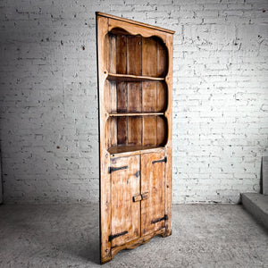 Antique Rustic Cerused Pine Corner Cabinet