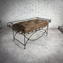 Load image into Gallery viewer, Hollywood Regency Velvet Cushioned Iron Bench
