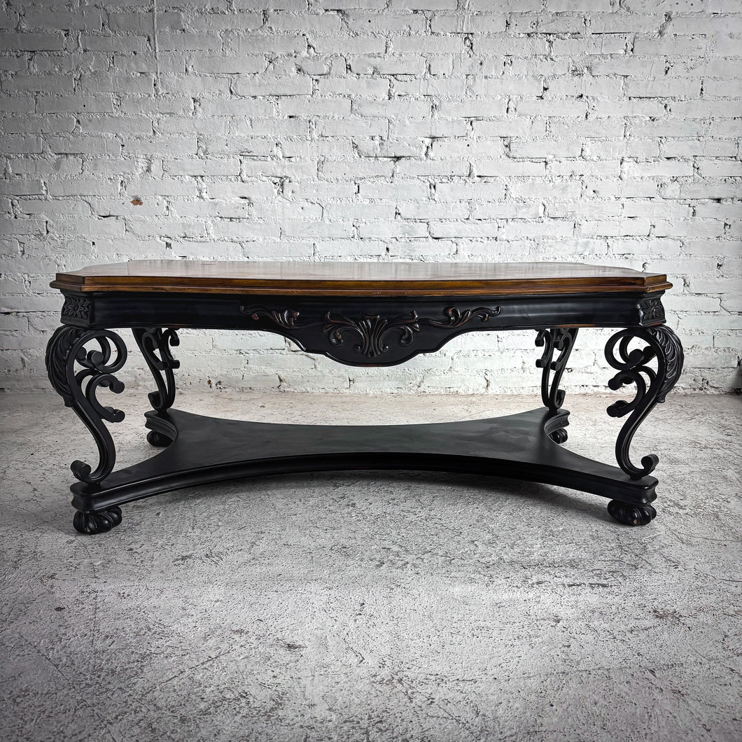 Mass Produced Victorian Style Walnut Veneer Cocktail Table