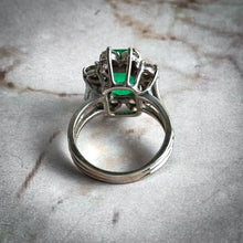 Load image into Gallery viewer, Vintage Art Deco 14k White Gold Emerald &amp; Diamond Cocktail Ring
